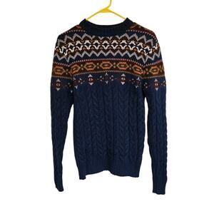 Levi’s Fair Isle Mens Blue Wool Blend Knit Sweater Slim Fit Small